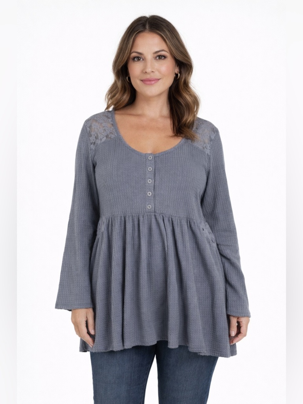 Torrid Waffle Knit Lace Back Tunic Womens 2 Plus Boho Casual